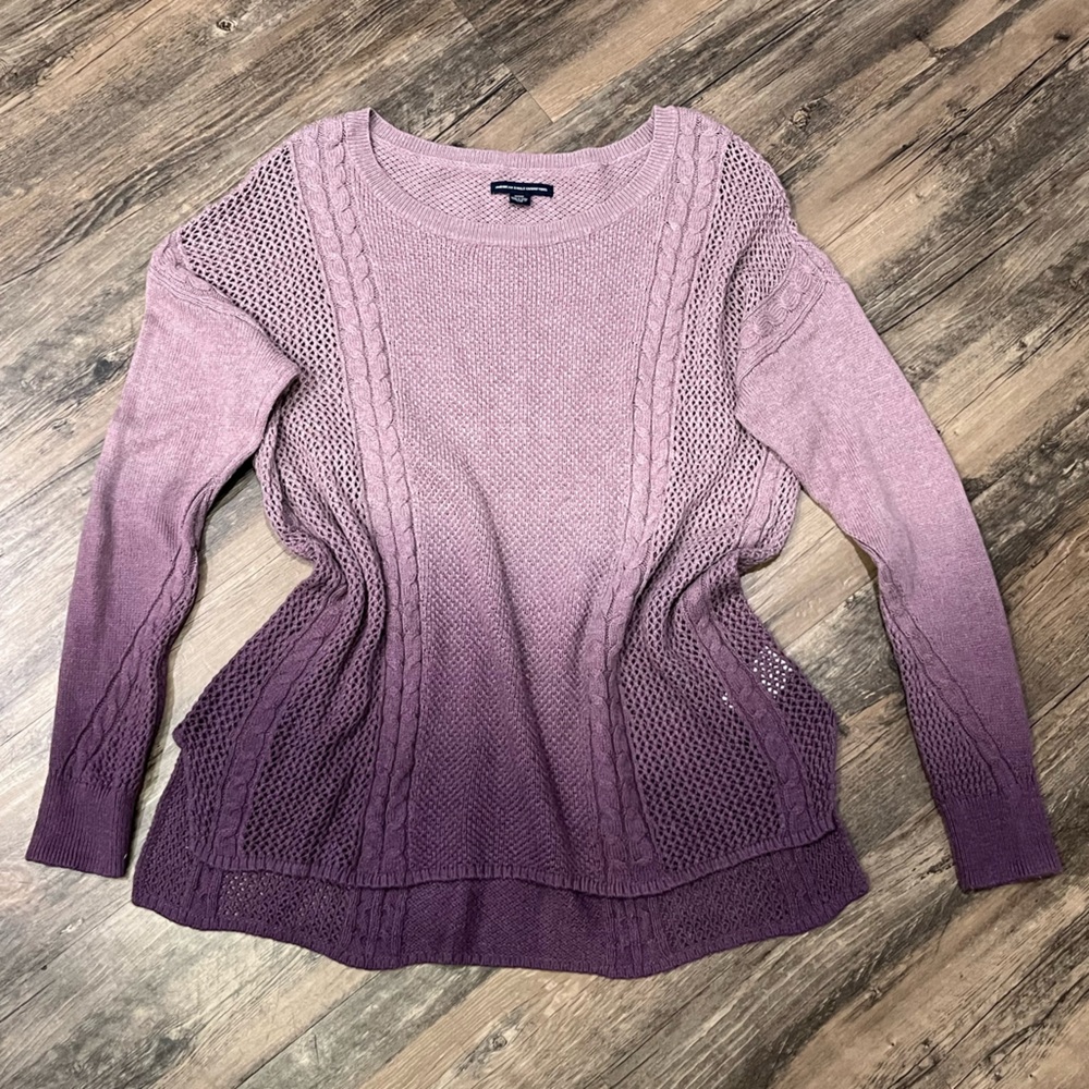 AEO‎ American Eagle Outfitters Ombre Cable Knit Mesh Sweater Purple Wool Blend M